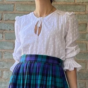 TJD Peasant Blouse White Cotton Voile Clip Dot Top Cottagecore Jetset Diaries
